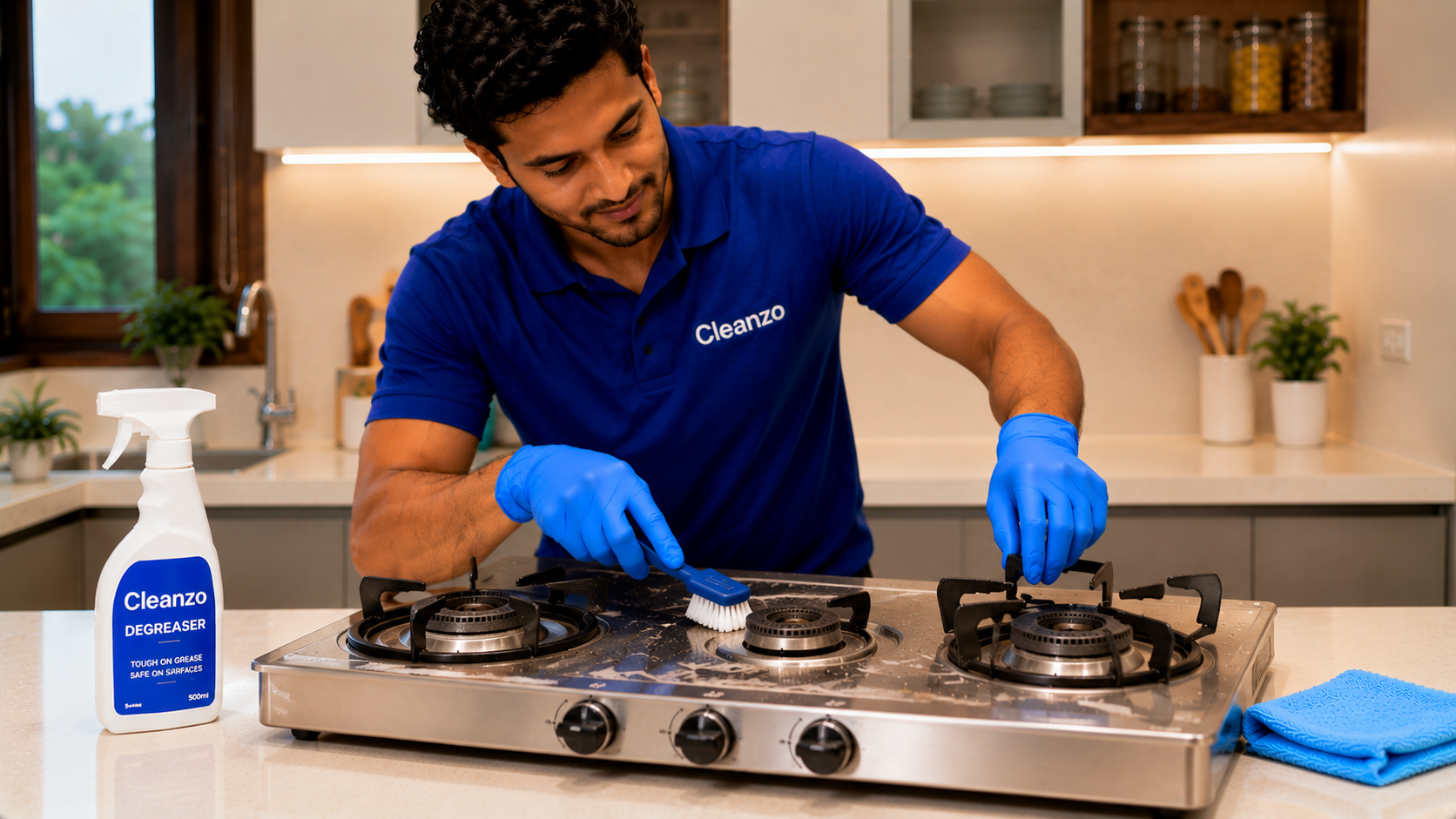 Gas Stove Cleaning 3 Burner
